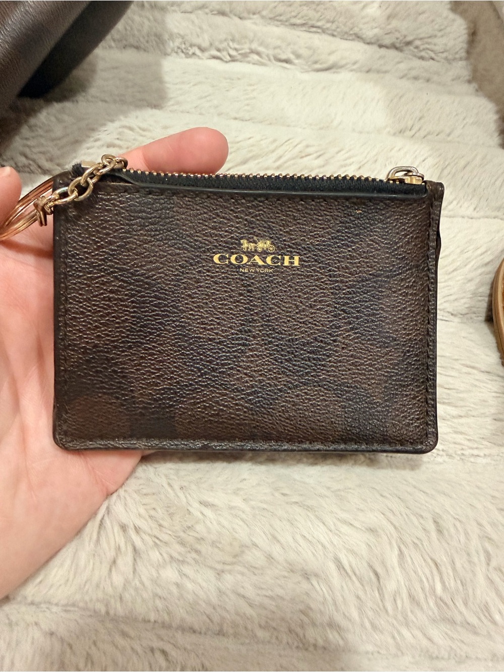 Coach Brown and Gold Signature Zip Card Case